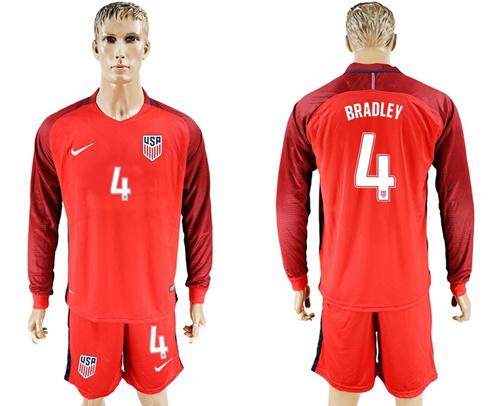 USA #4 Bradley Away Long Sleeves Soccer Country Jersey
